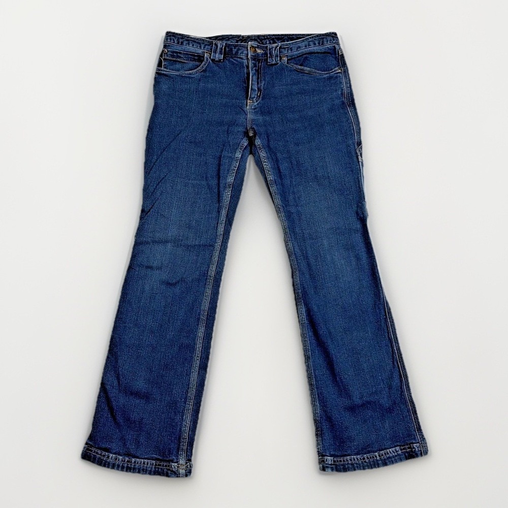 Duluth Trading Co Carpenter Jeans Womens 10x31 Blue Straight Leg Stretch Work